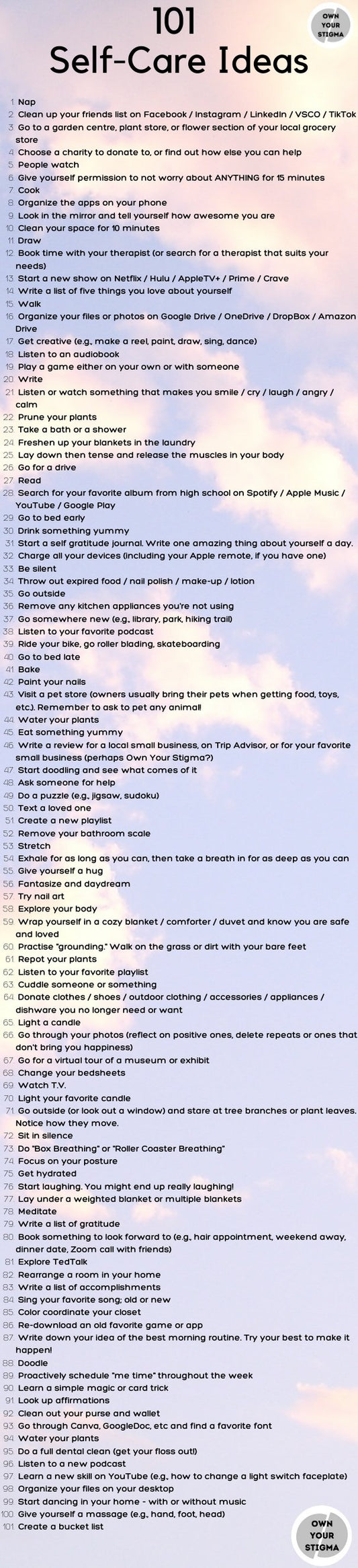 101 Unique Fun Self Care Ideas