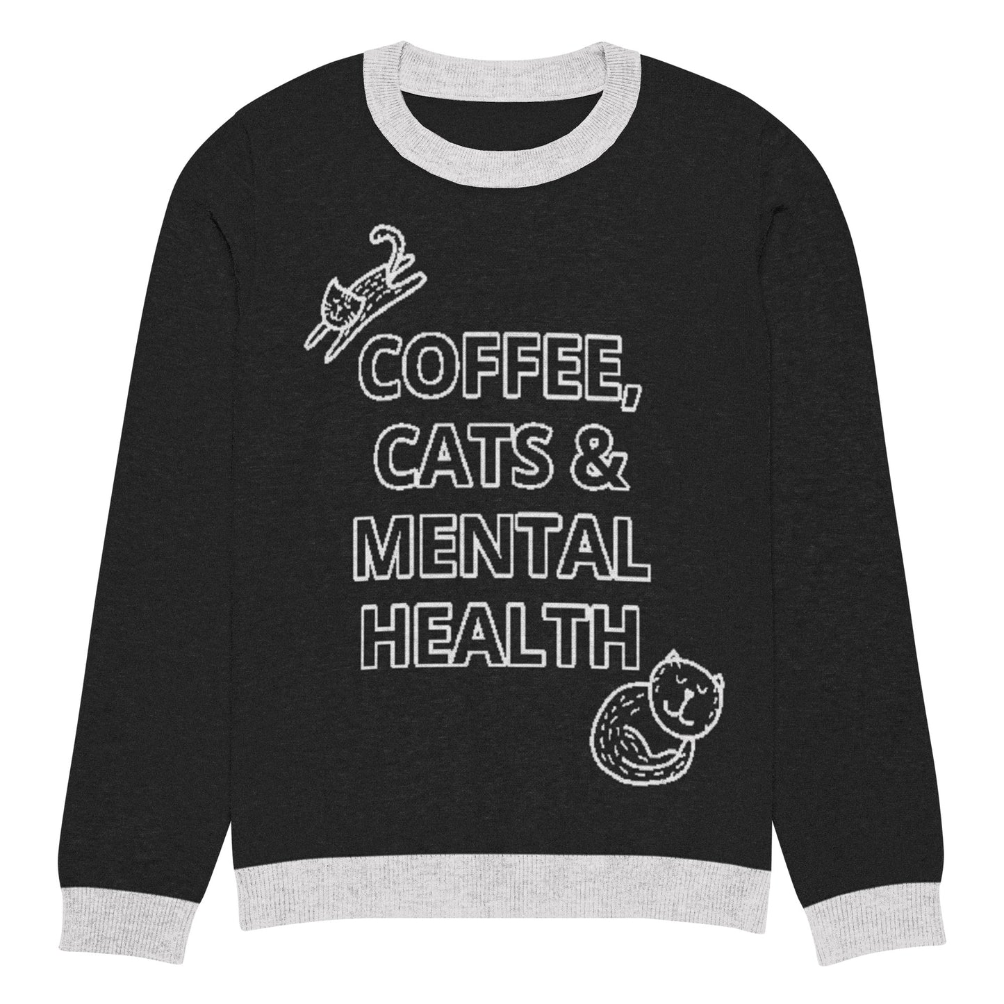 Coffee, Cats & Mental Health Knitted Sweater