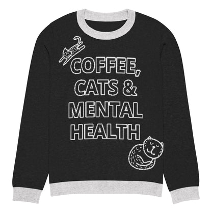 Coffee, Cats & Mental Health Knitted Sweater