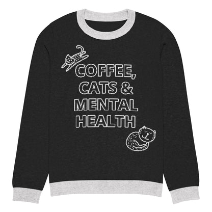 Coffee, Cats & Mental Health Knitted Sweater