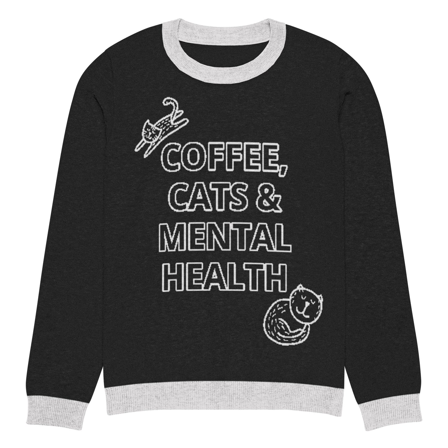 Coffee, Cats & Mental Health Knitted Sweater