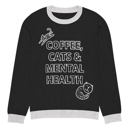 Coffee, Cats & Mental Health Knitted Sweater