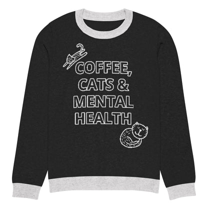 Coffee, Cats & Mental Health Knitted Sweater