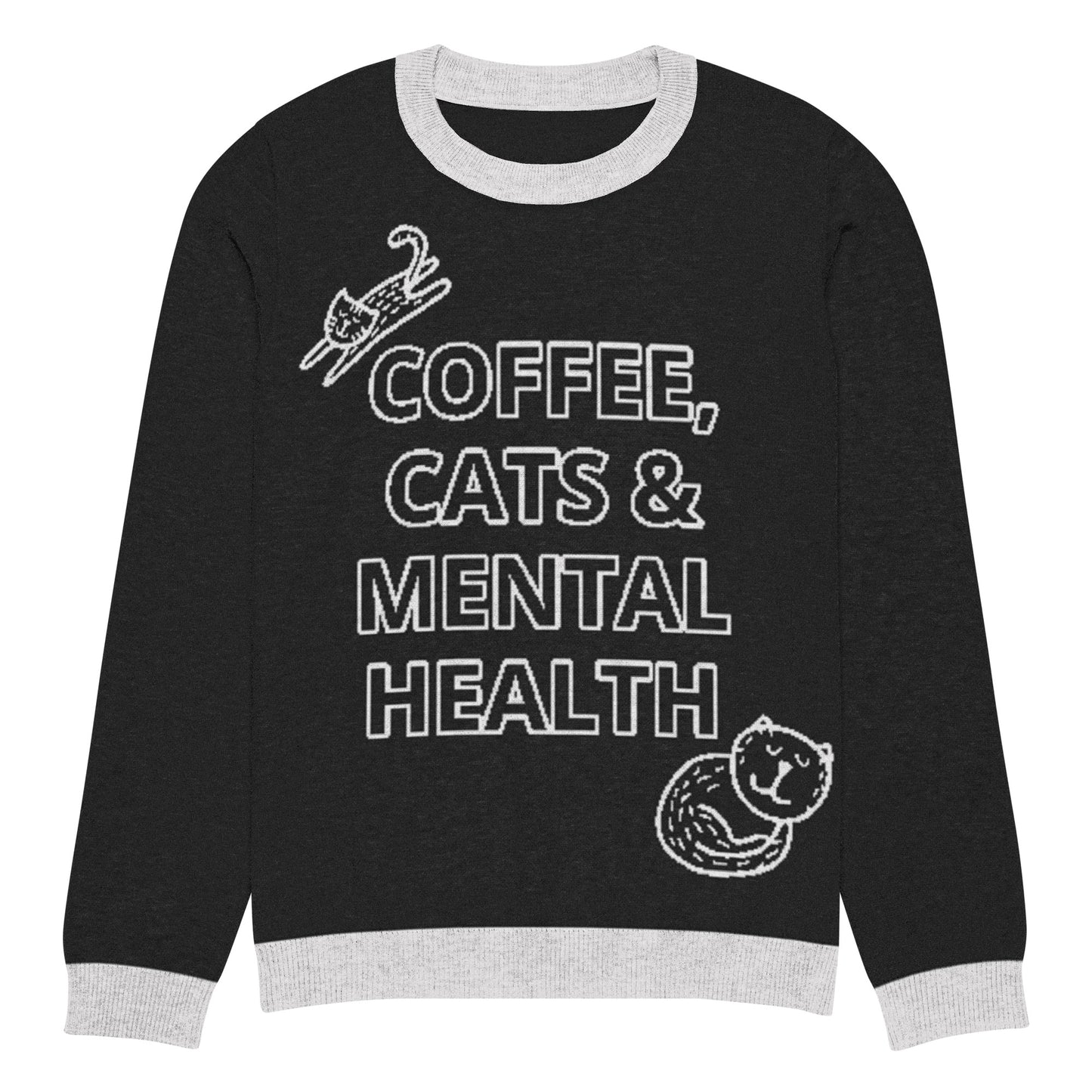 Coffee, Cats & Mental Health Knitted Sweater