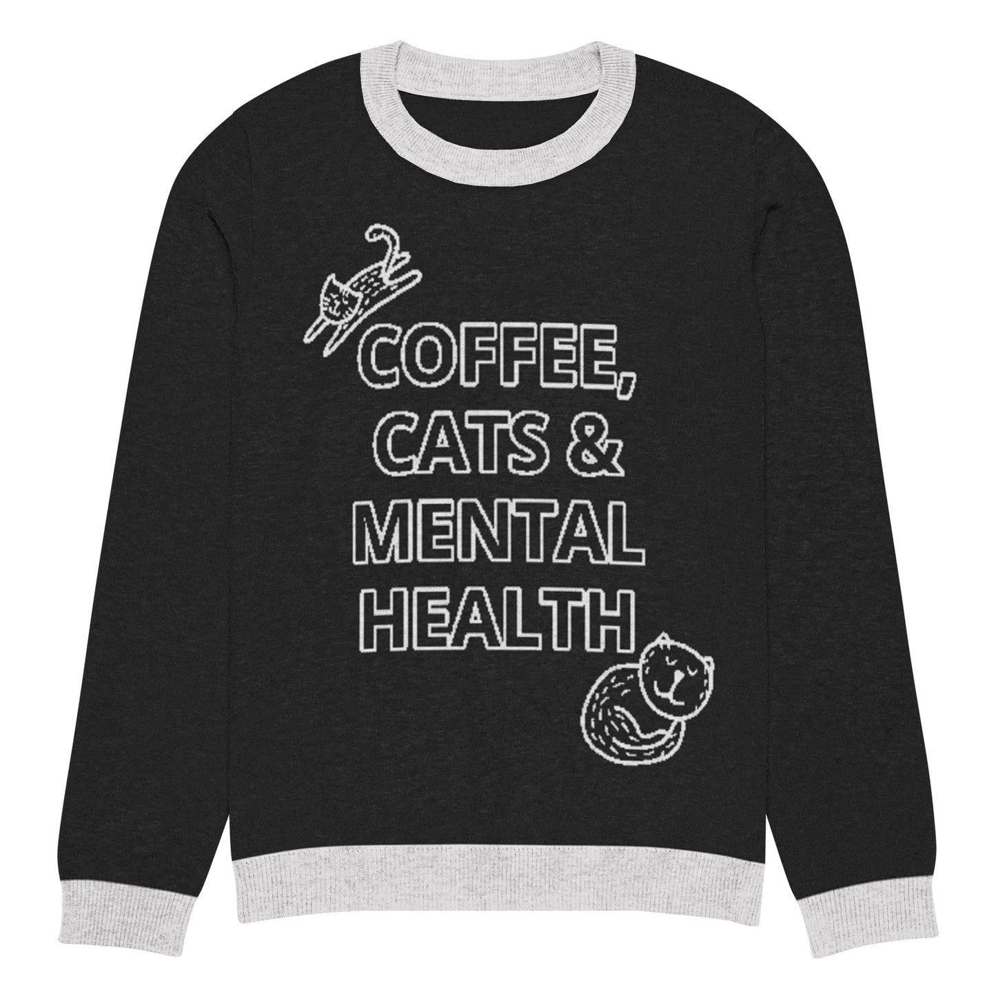 Coffee, Cats & Mental Health Knitted Sweater