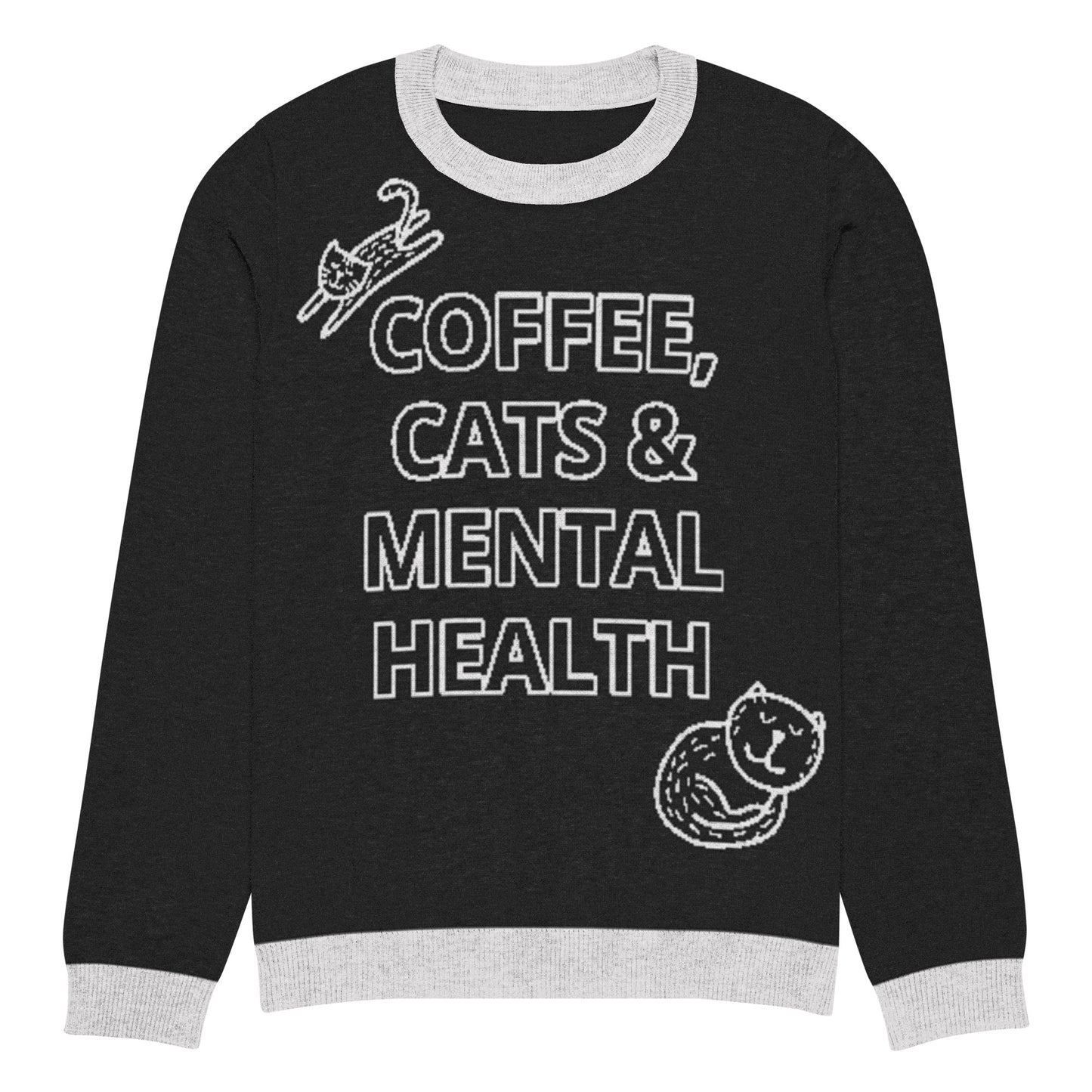 Coffee, Cats & Mental Health Knitted Sweater